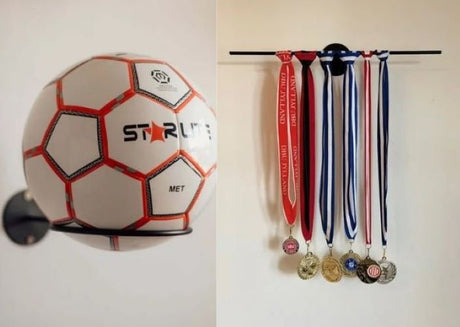 2 Boldholdere + 1 Medaljeholder til væg - sort stål - Lukaki.dk