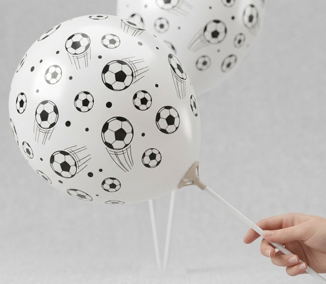 Fußballballons inkl. Ballonstäbe – 6 Stück.