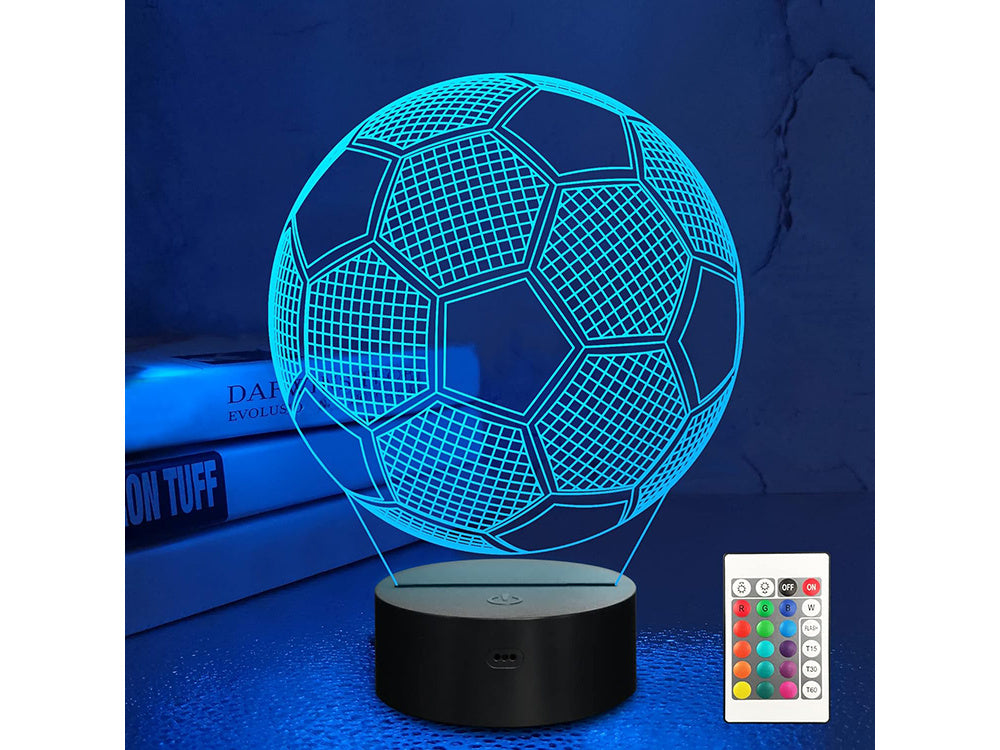 Fodbold lampe 3D (Kabelfri / kan oplades) -  Lyser i 12 farver