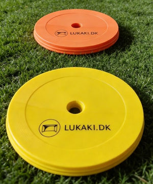 Flade markeringskegler med holder – 30 stk. i orange og gul