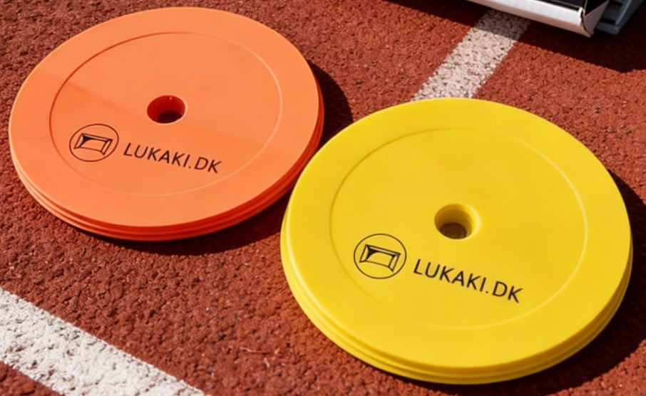 Flade markeringskegler med holder – 30 stk. i orange og gul