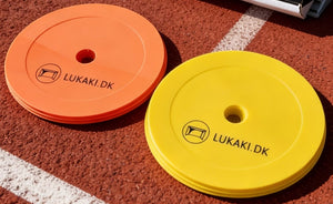 Flade markeringskegler med holder – 30 stk. i orange og gul