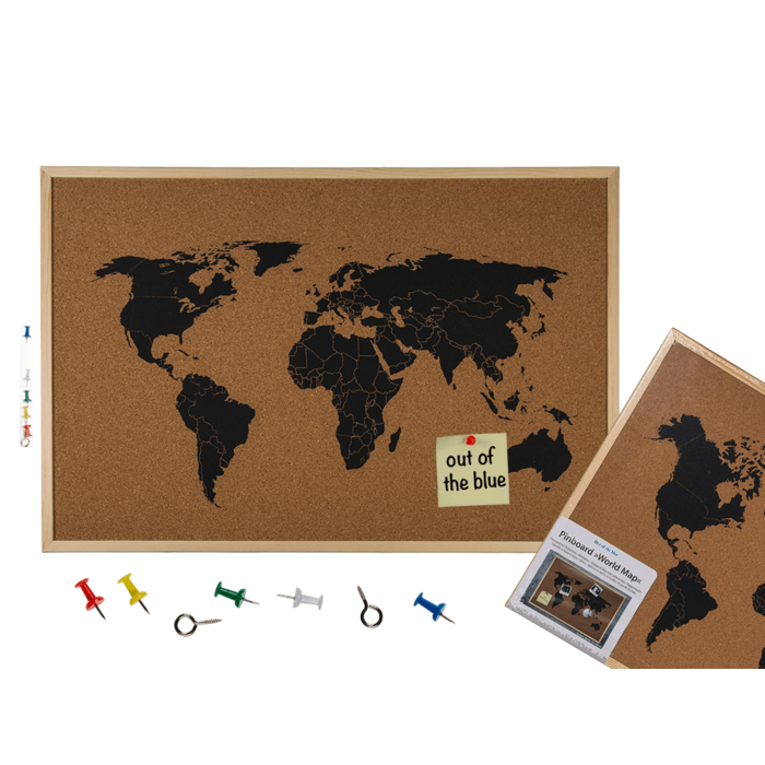 Opslagstavle med verdenskort, kork (40x60 cm.)