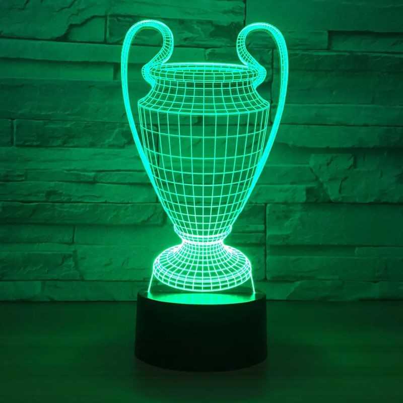 3D Fodbold lampe med pokal -  Lyser i 7 farver