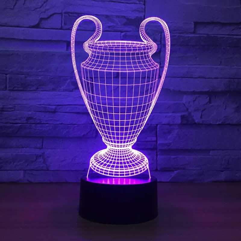 Fodbold lampe med pokal 3D -  Lyser i 7 farver